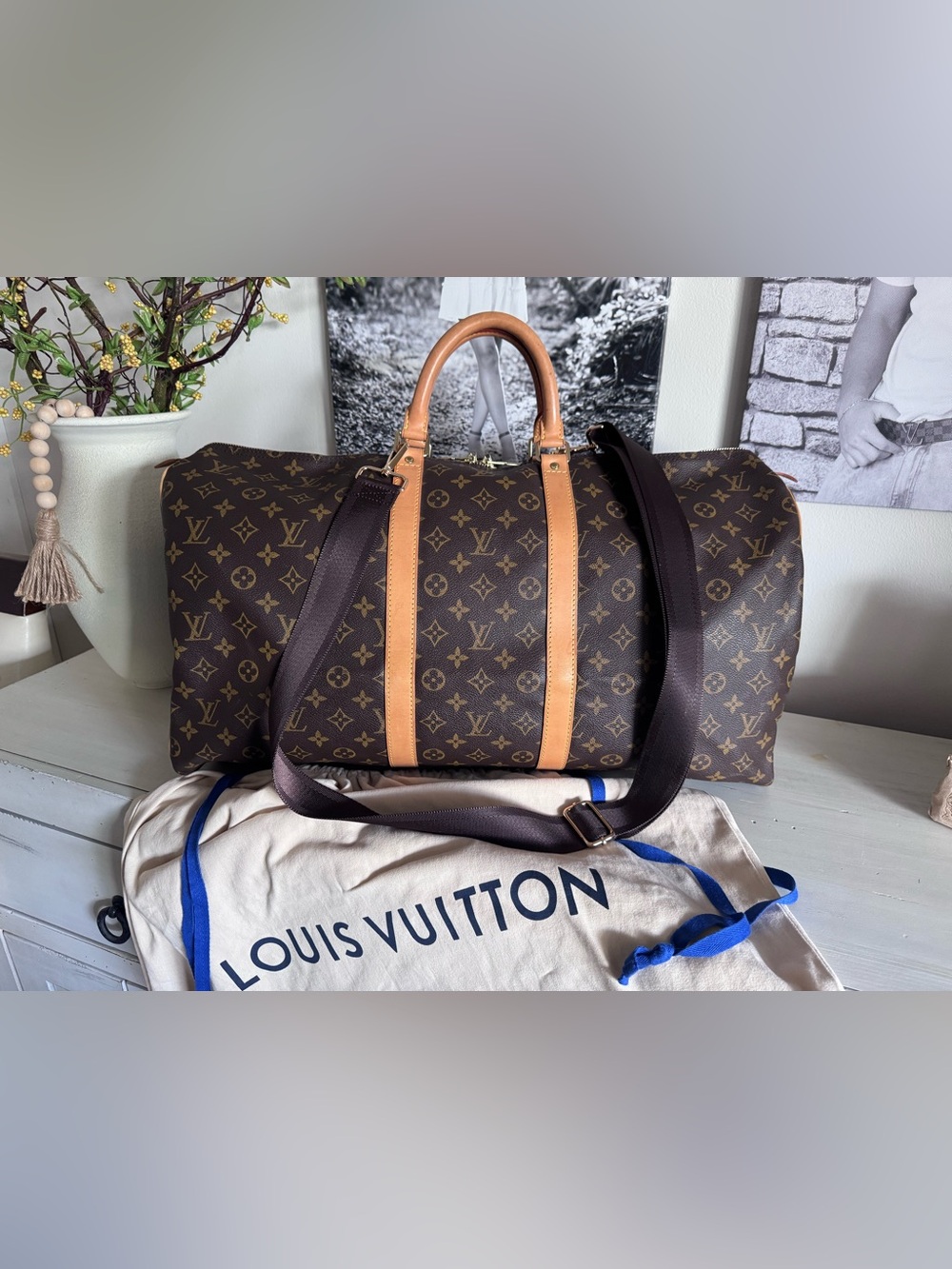 Louis Vuitton LV Monogram Keepall 55 Duffle Bag w dust bag, strap & COA!